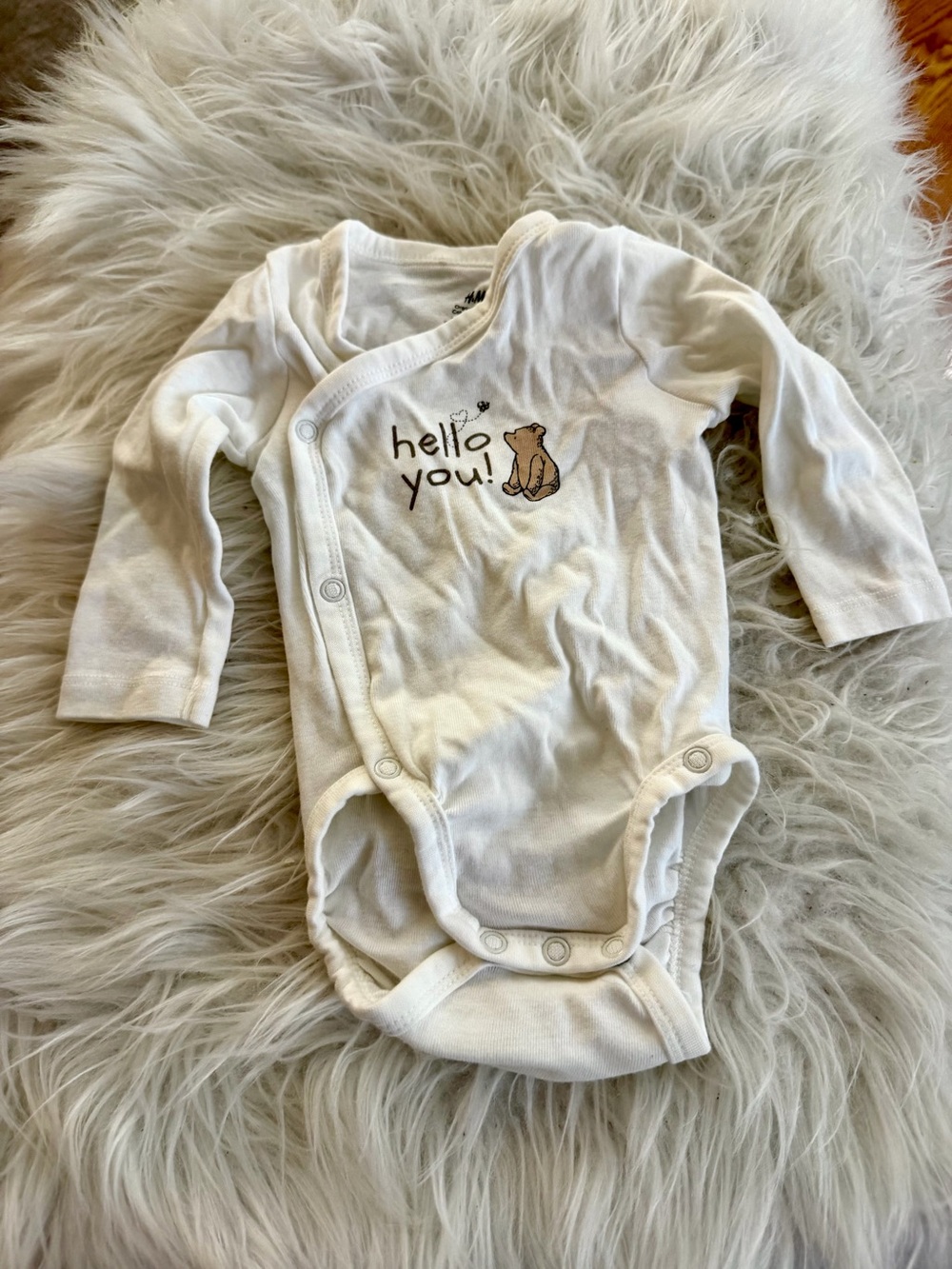 White 'Hello You' Pooh Bear Long-Sleeve Baby Onesie